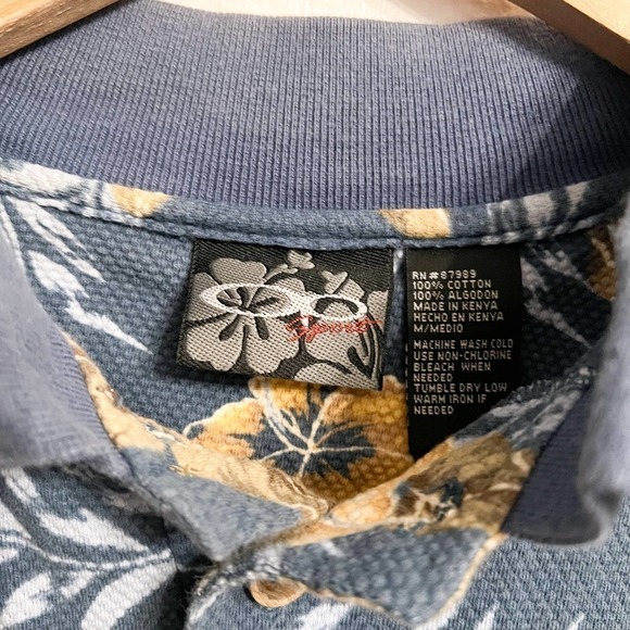 Op SPORT Blue Flowers Vacation Tropical Hawaiian Ribbed Polo Med Large - Picture 3 of 4